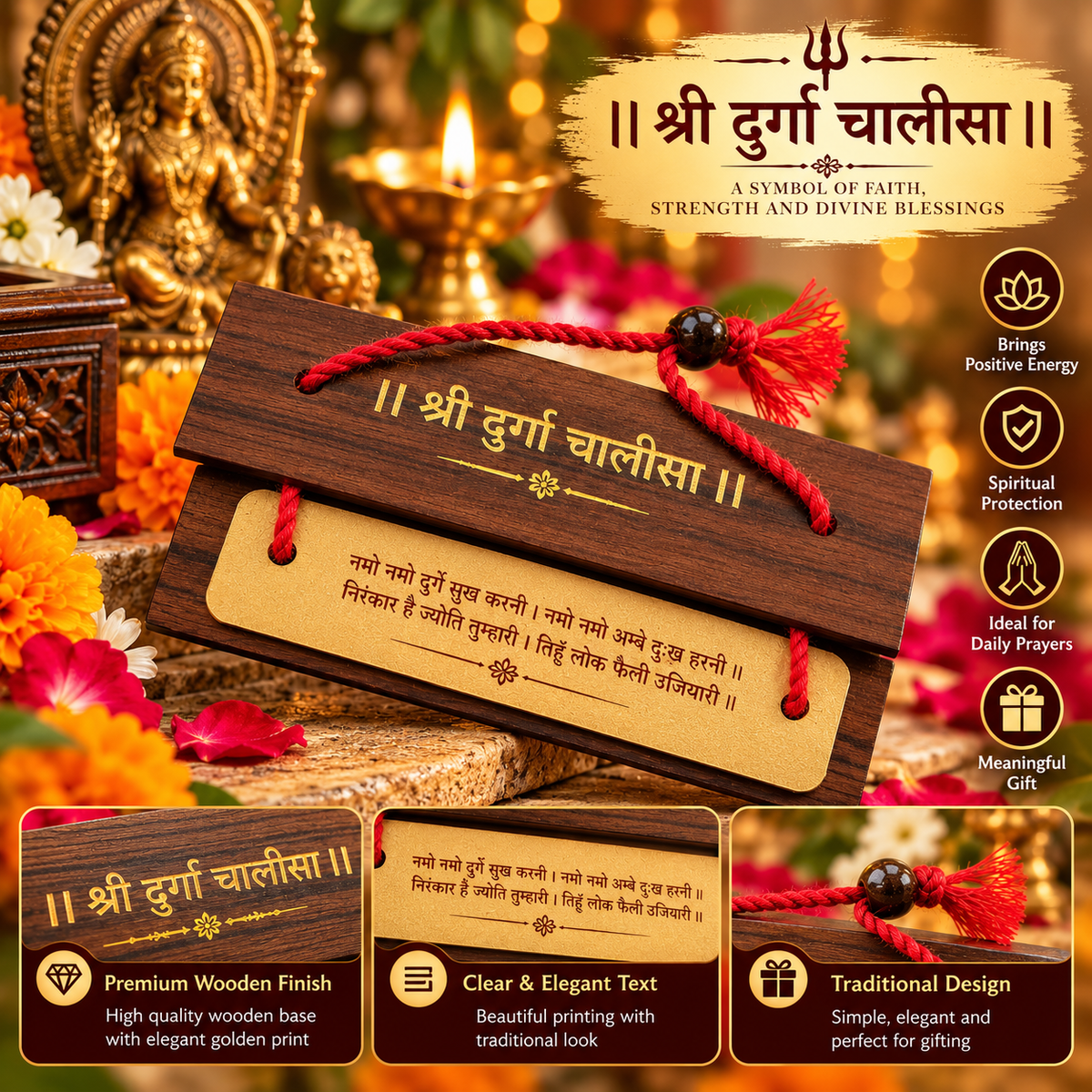 Shri Durga Chalisa Manuscript | Wooden Cover | Pandulipi Format