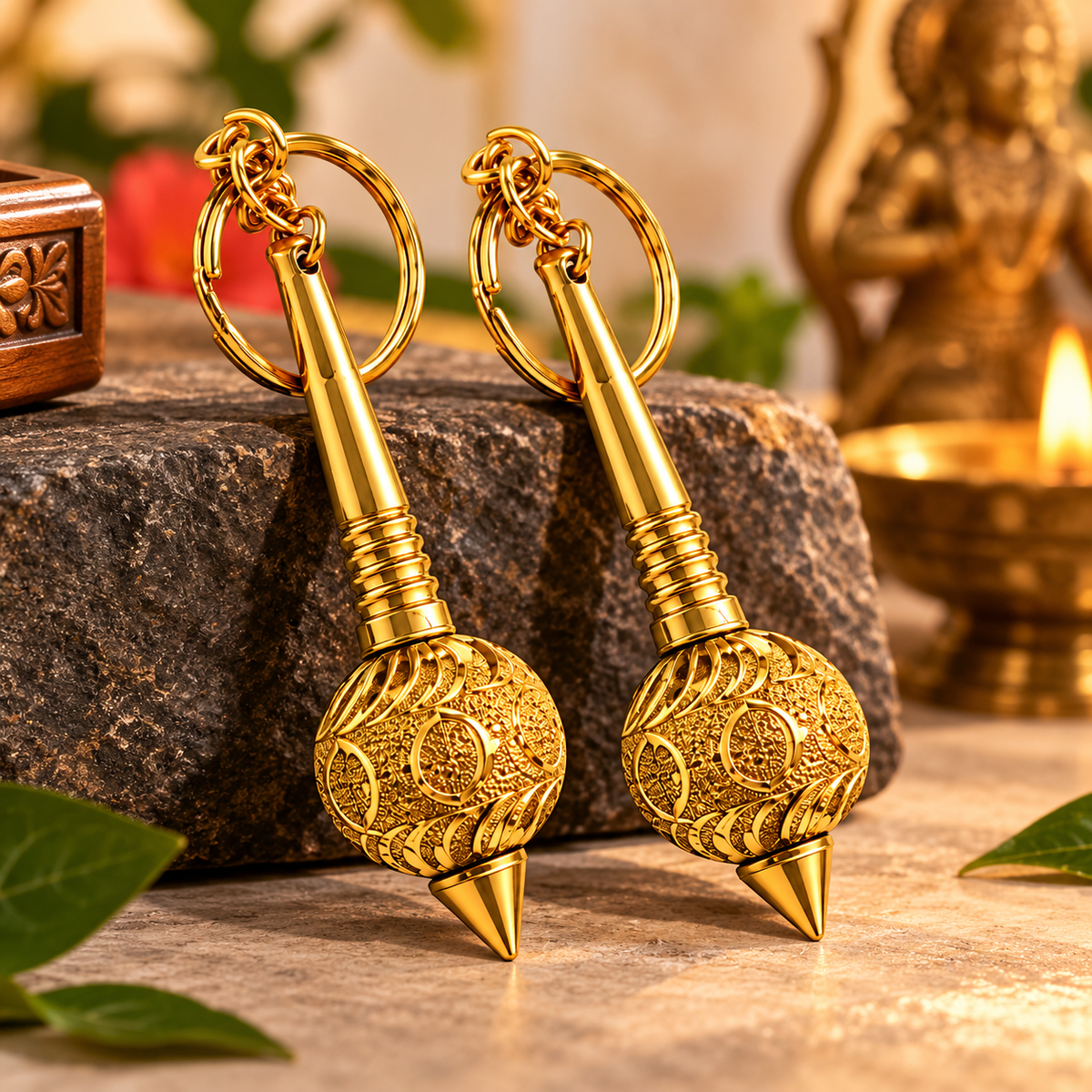 2 Guardian Gada Keychains + FREE Hanuman Chalisa | Lord Hanuman Spiritual Gift Combo