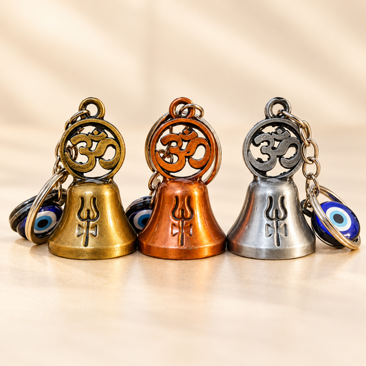 Divine Combo – Om Trishul Guardian Bell with Evil Eye & Traditional Damru Keychain – Buy 1 Get 1 Free