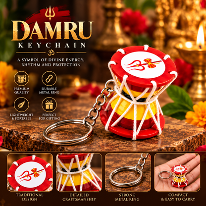Divine Combo – Om Trishul Guardian Bell with Evil Eye & Traditional Damru Keychain – Buy 1 Get 1 Free