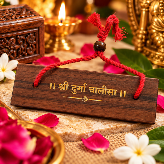 Shri Durga Chalisa Manuscript | Wooden Cover | Pandulipi Format