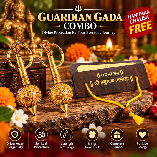 2 Guardian Gada Keychains + FREE Hanuman Chalisa | Lord Hanuman Spiritual Gift Combo