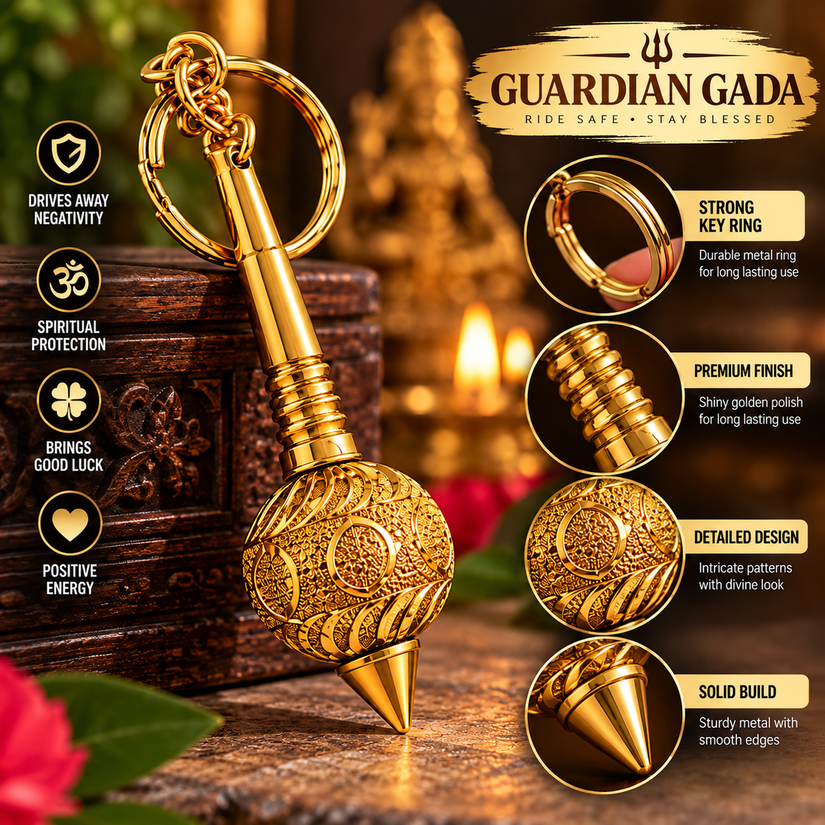 2 Guardian Gada Keychains + FREE Hanuman Chalisa | Lord Hanuman Spiritual Gift Combo