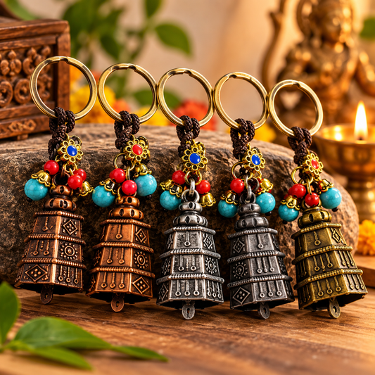 Premium Temple Bell Keychain – Decorative Metal Bell with Beaded Charms