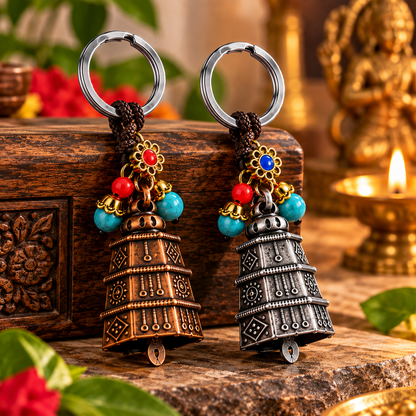 Premium Temple Bell Keychain – Decorative Metal Bell with Beaded Charms